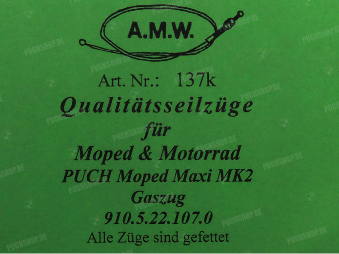 Throttle cable Puch Maxi MK2 without elbow adjustment screw AMW